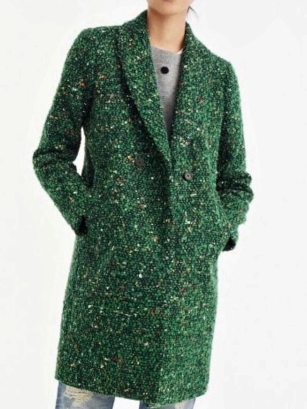 J.Crew Daphne Topcoat in Italian Tweed Green & Blue Size 2